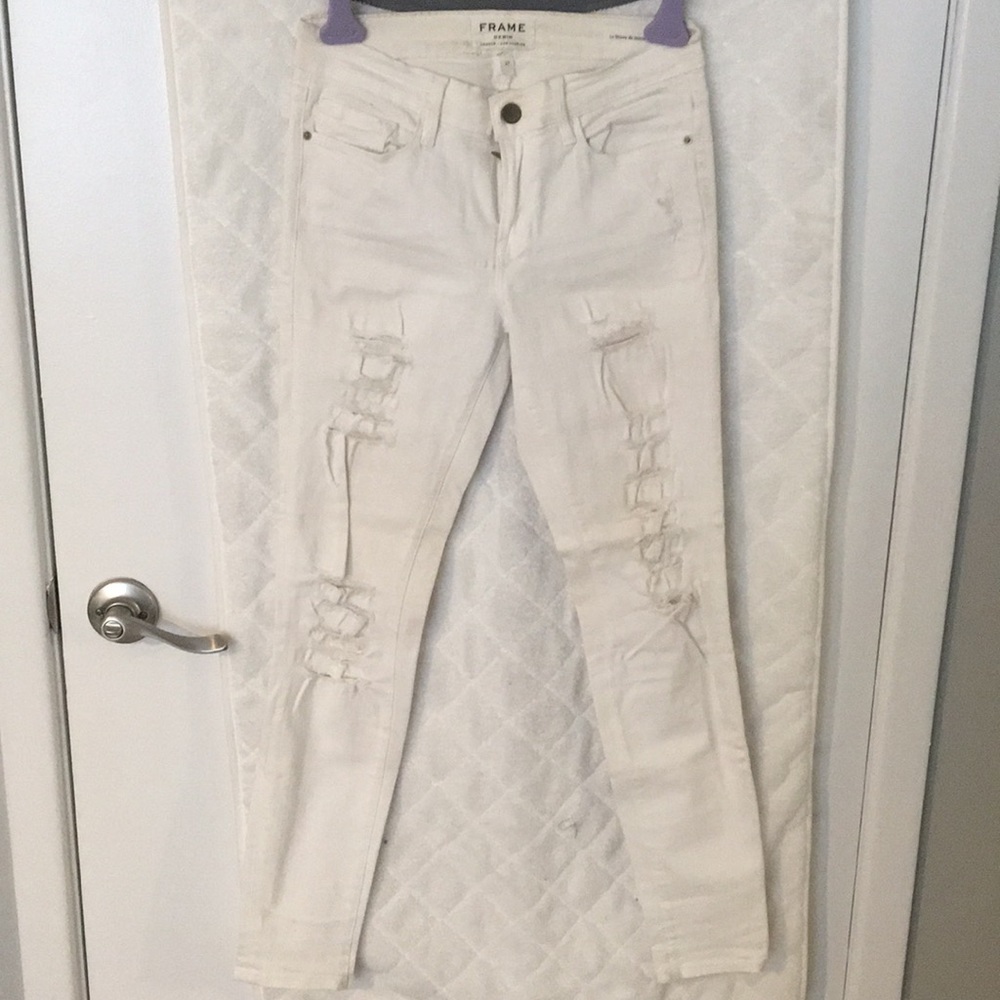 Frame Denim White Distressed Skinny Jeans